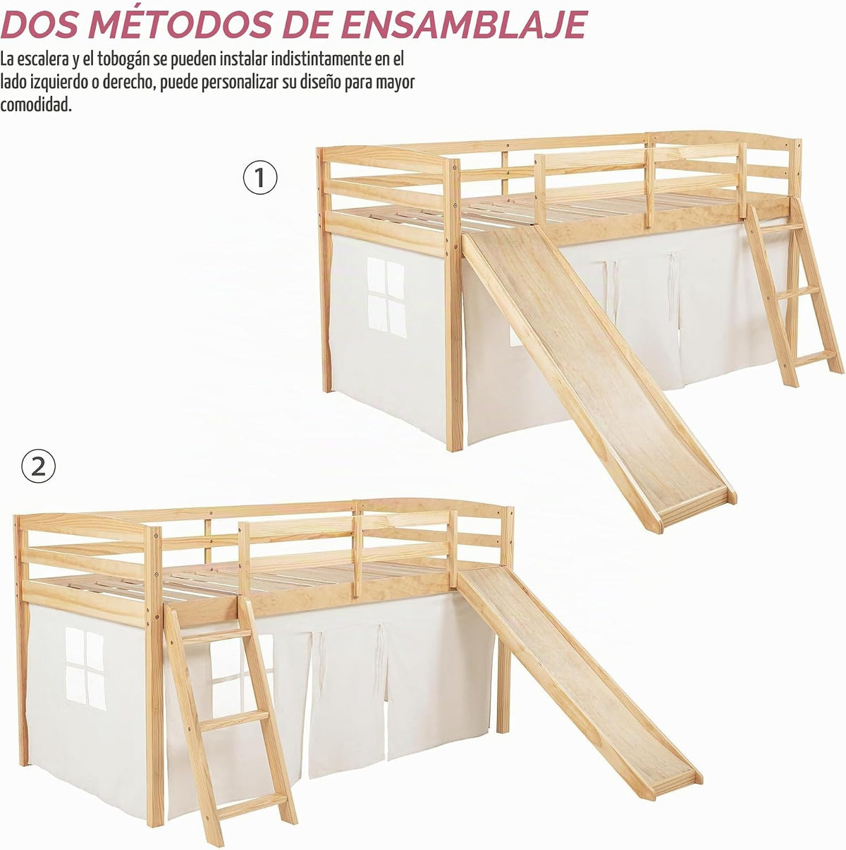Spirich Cama tipo loft para niños con tobogán y escalera, marcos de...