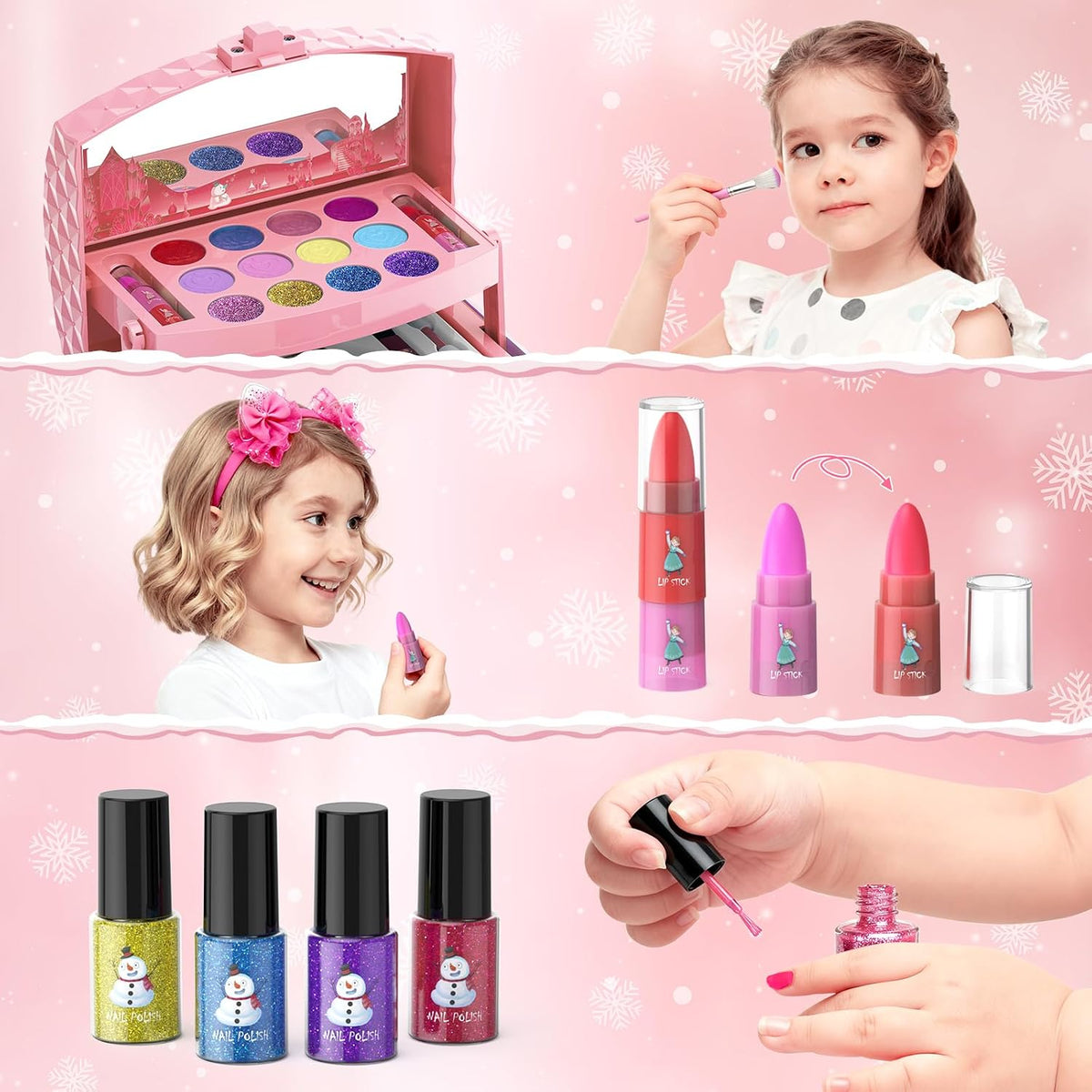 GirlsHome Set de maquillaje para niñas de 56 piezas, lavable, cosmé...