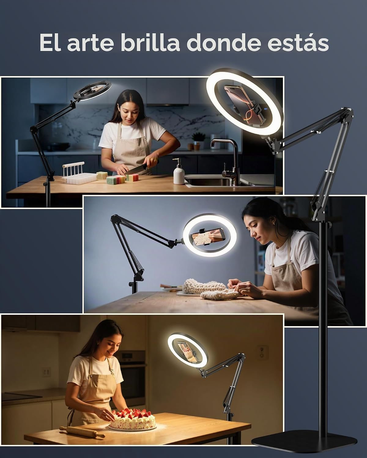 LUXSURE Trípode de luz de anillo para iPhone con luz, soporte de cá...