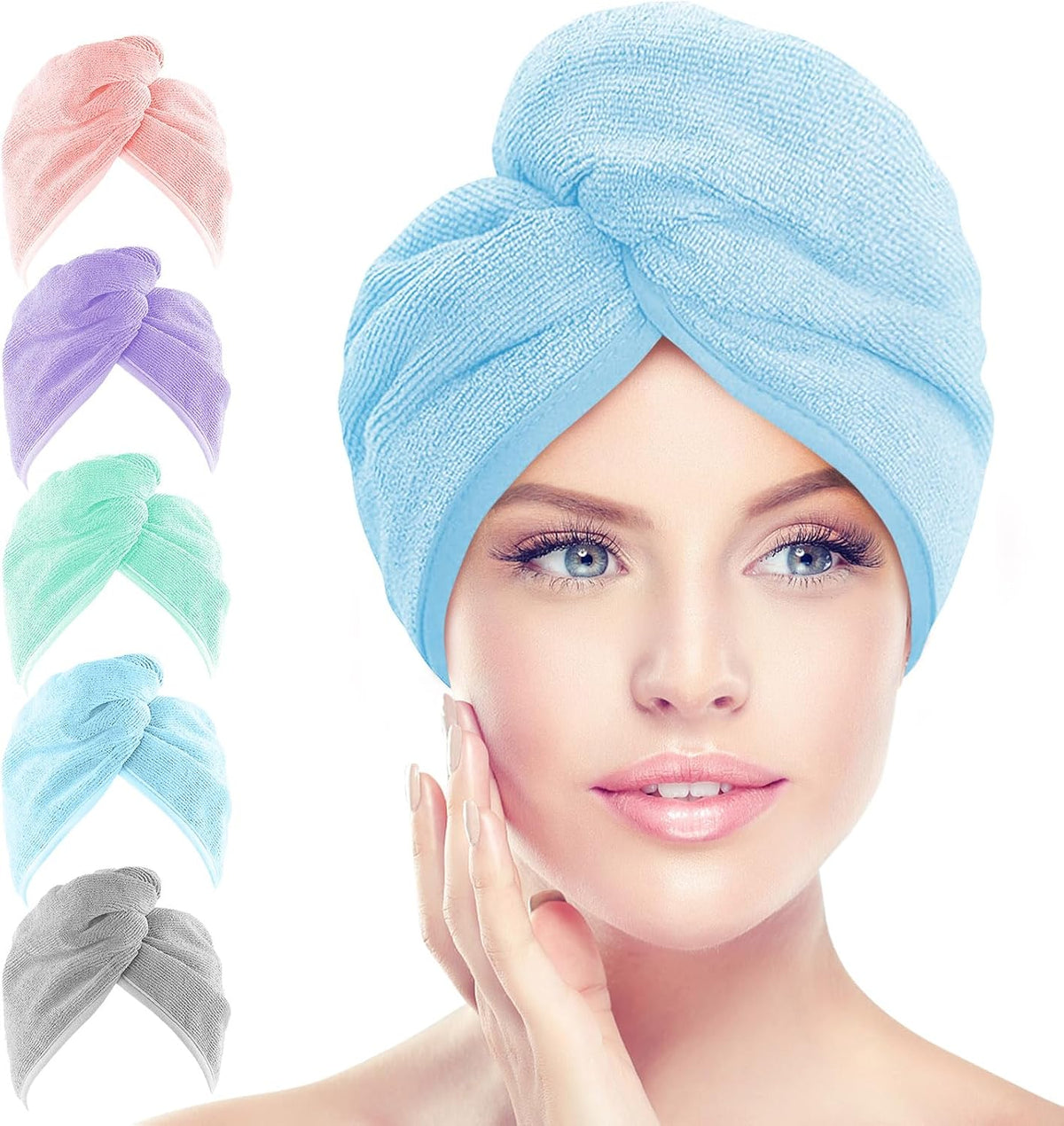 AIDEA - Toalla para el cabello, paquete de 5 toallas absorbentes de...