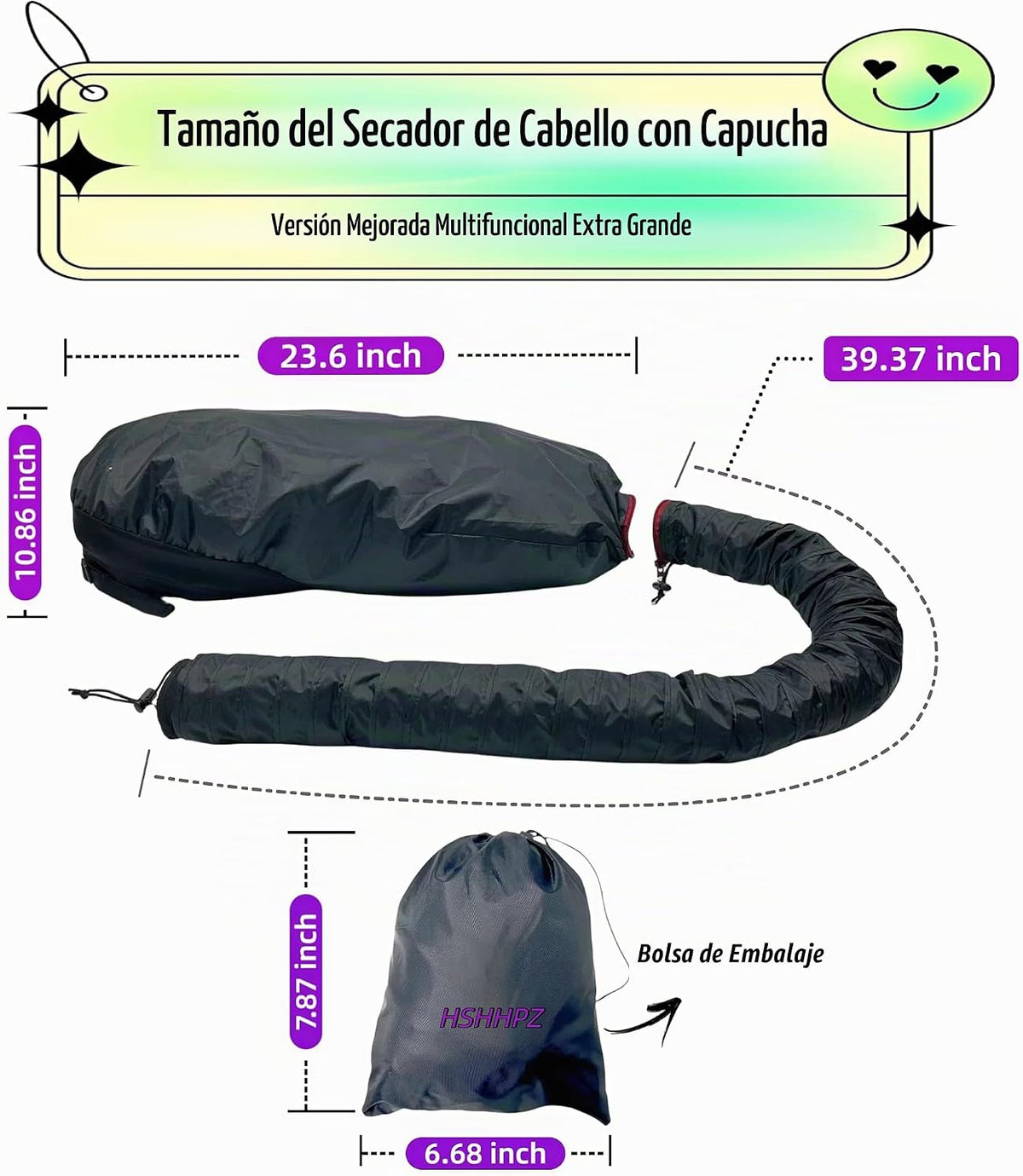 Secador de pelo con capucha para cabello rizado, gorra grande ajust...