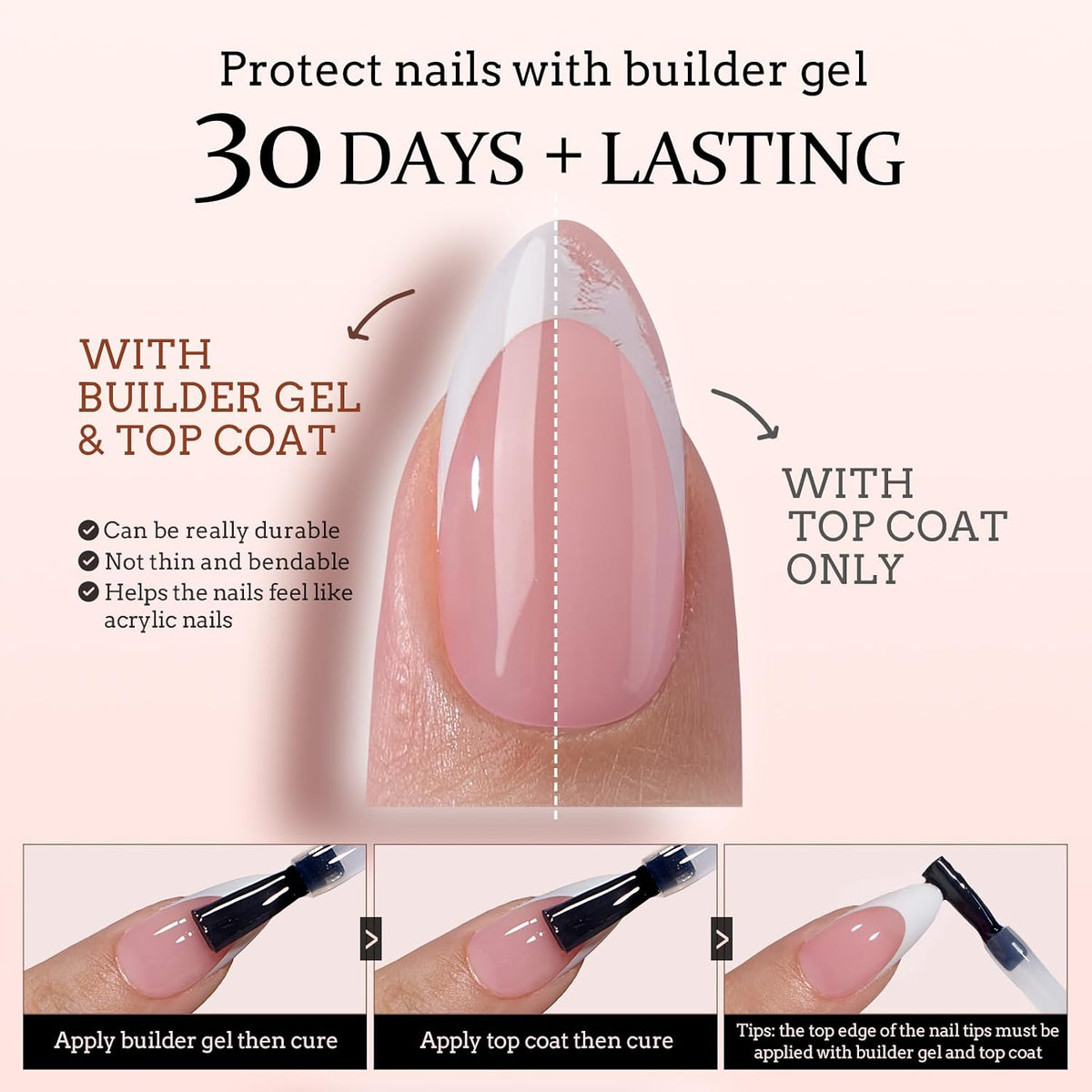 BTArtboxnails - Uñas postizas a presión con punta francesa blanca,...