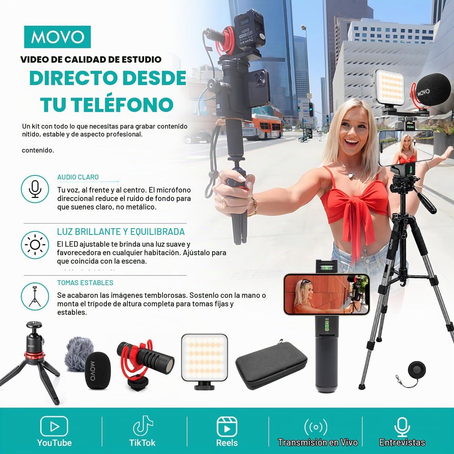 Kit de vlogging Movo iVlogger-PRO con trípode completo para iPhone\...