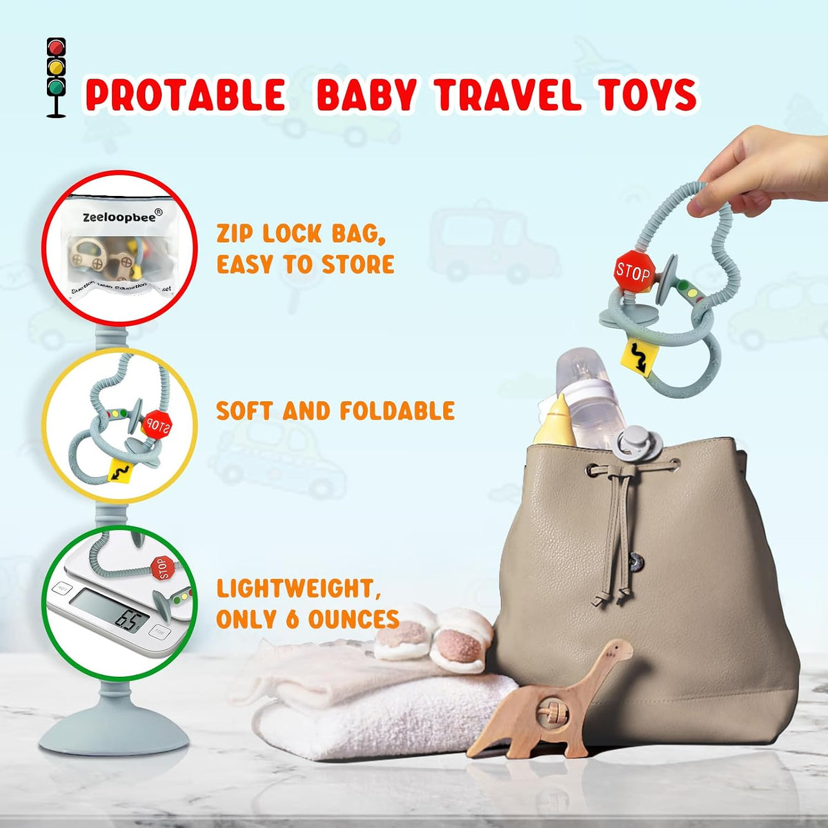 zeeloopbee Juguetes de succión para silla alta para bebés de 6 a 12...