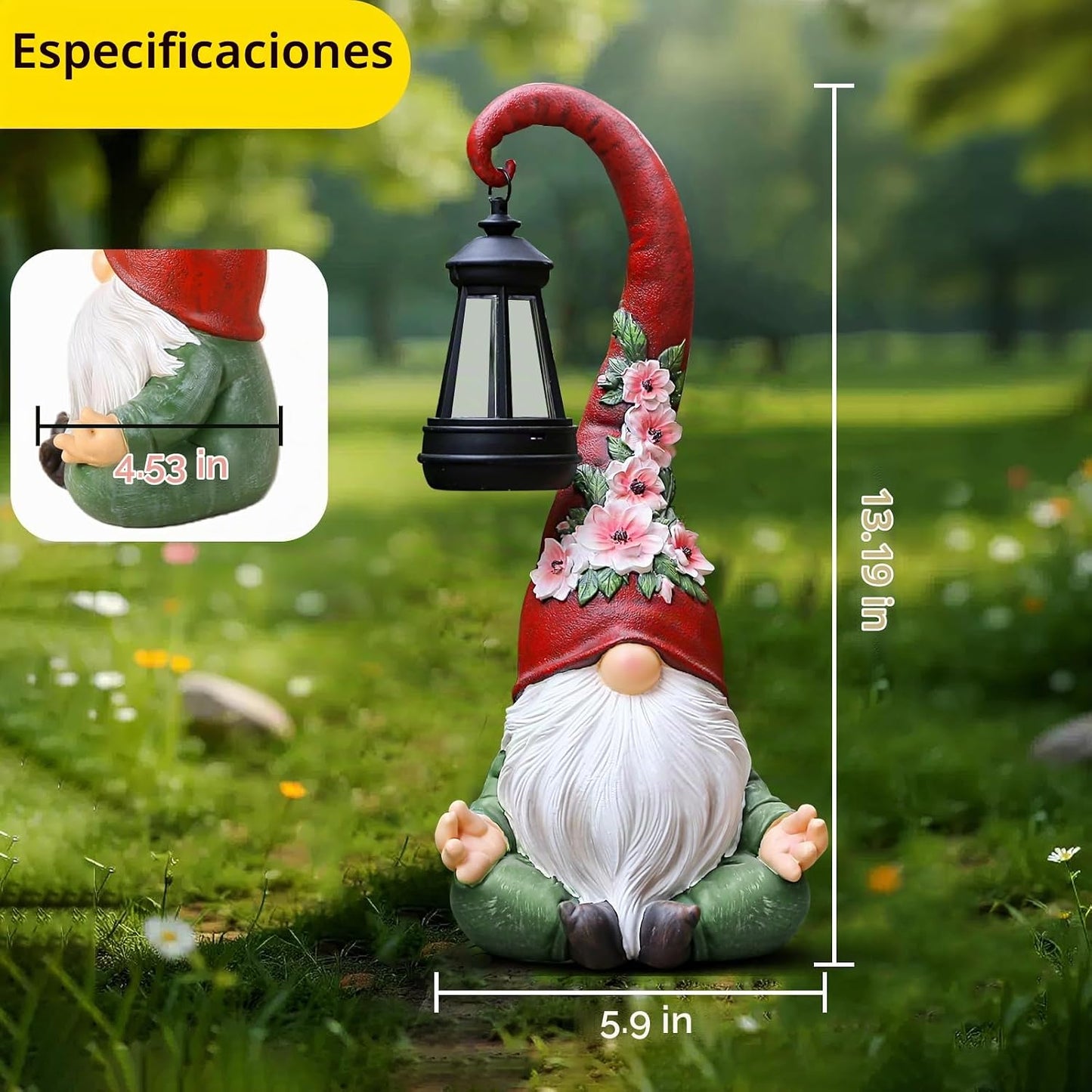 Roundot Estatuas de gnomos de jardín con luces solares, farol para...