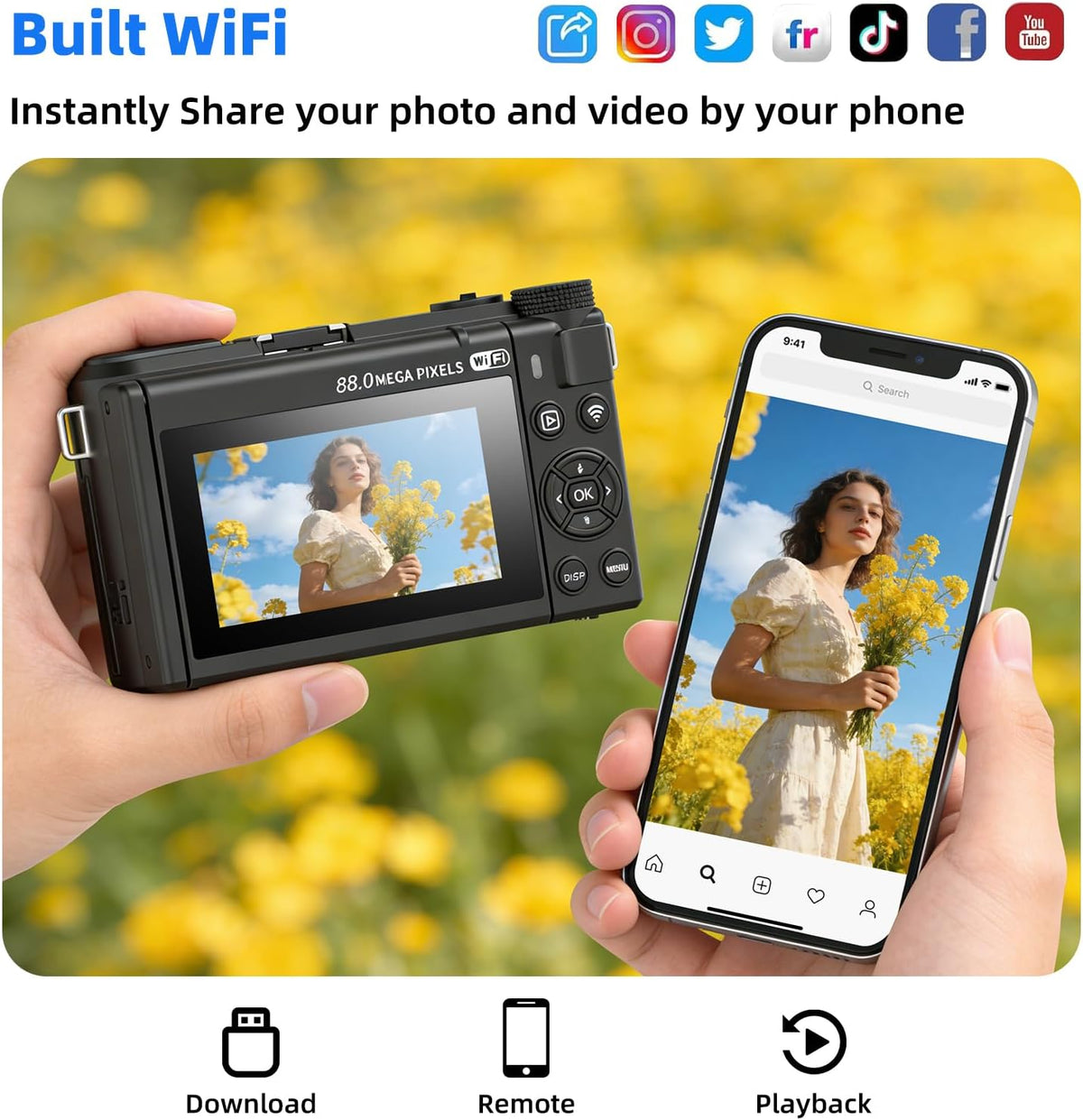 Ourlife Cámara digital de 88 MP 6K, cámaras WiFi para fotografía, c...