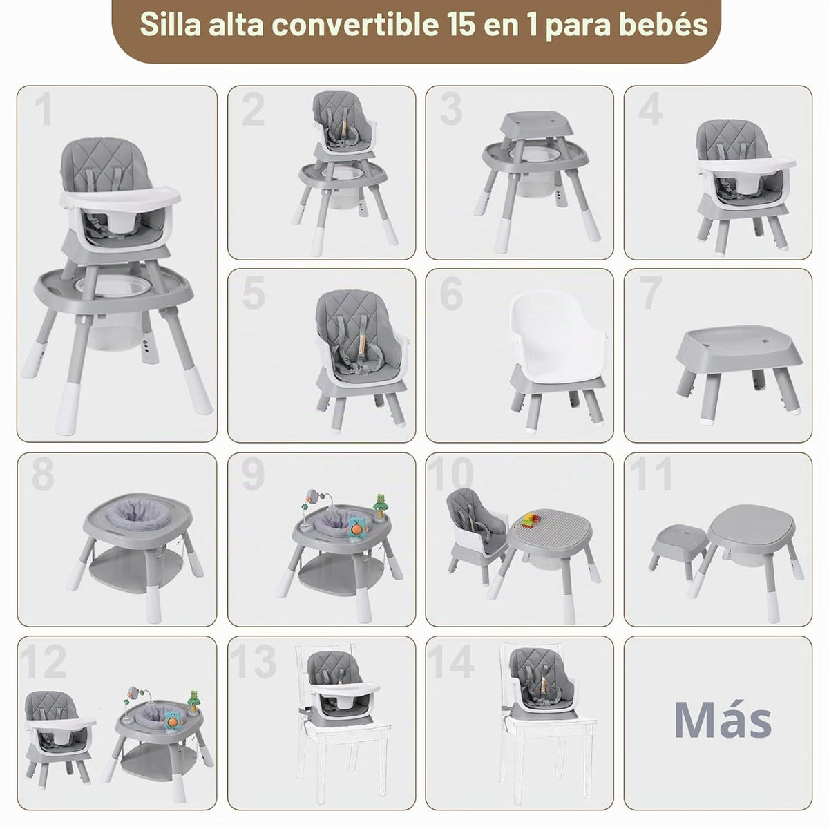 Babyliebe Silla alta para bebé 15 en 1, silla alta convertible para...