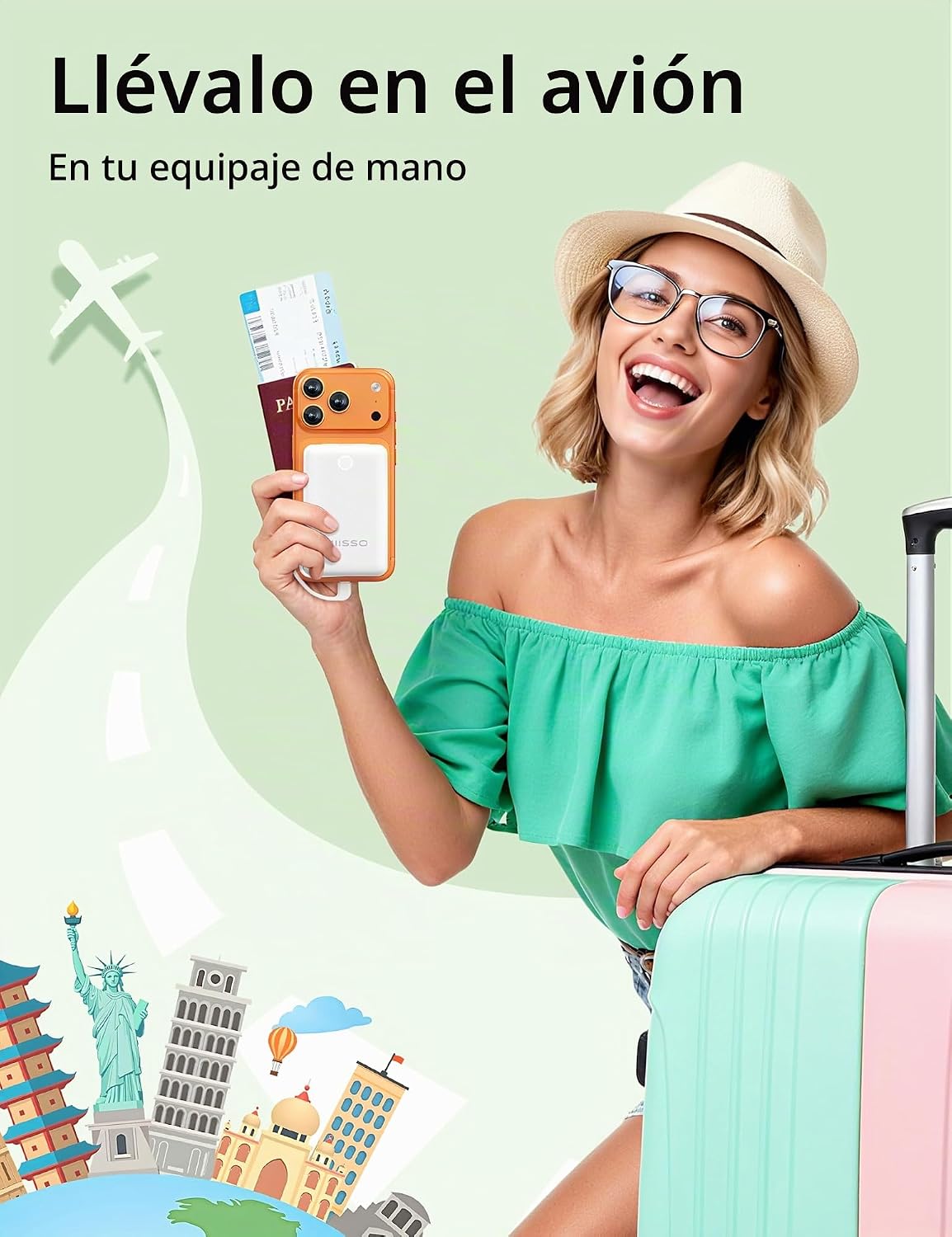 Mini cargador portátil de 10000 mAh con cable integrado, tamaño bol...