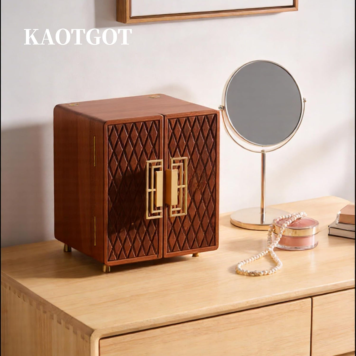 KAOTGOT Joyero organizador de madera más grande y almacenamiento pa...