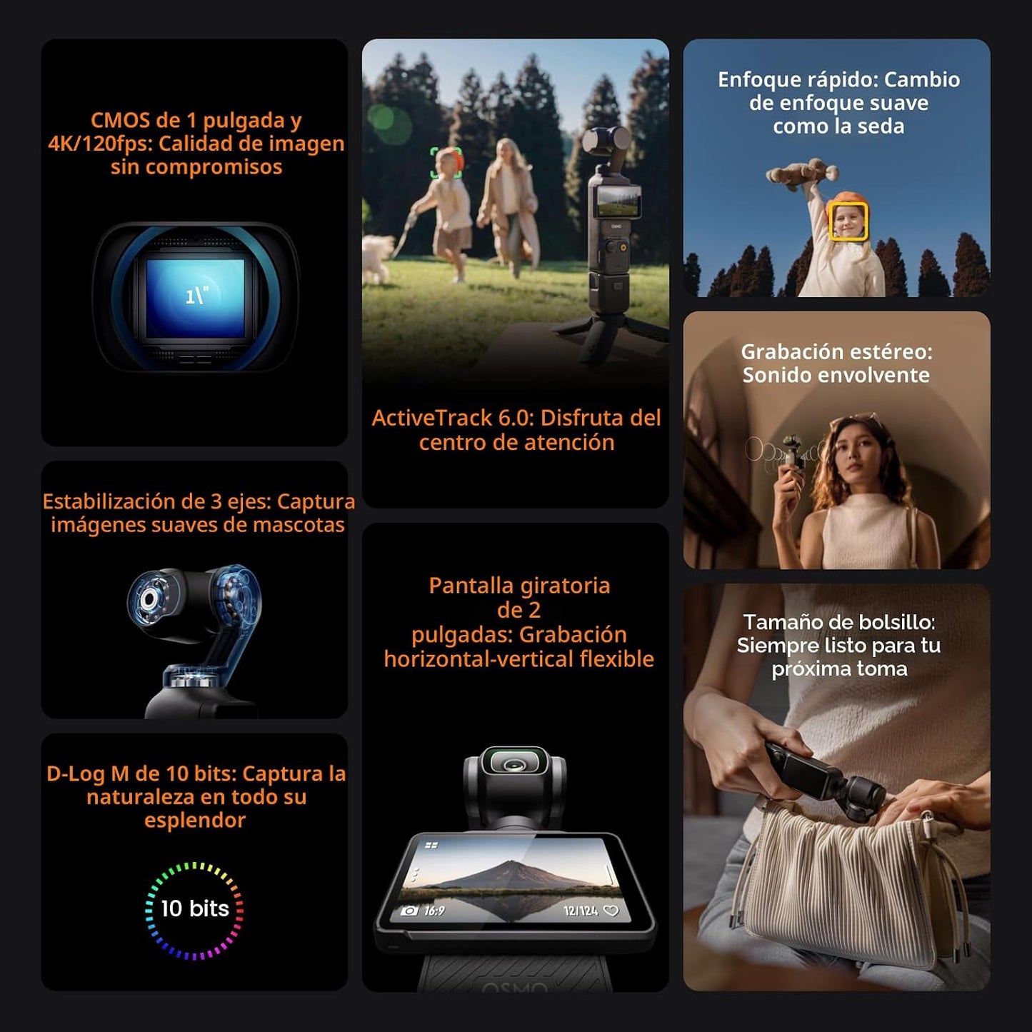 DJI Osmo Pocket 3, cámaras de vlogging con CMOS de 1 pulgada y cáma...