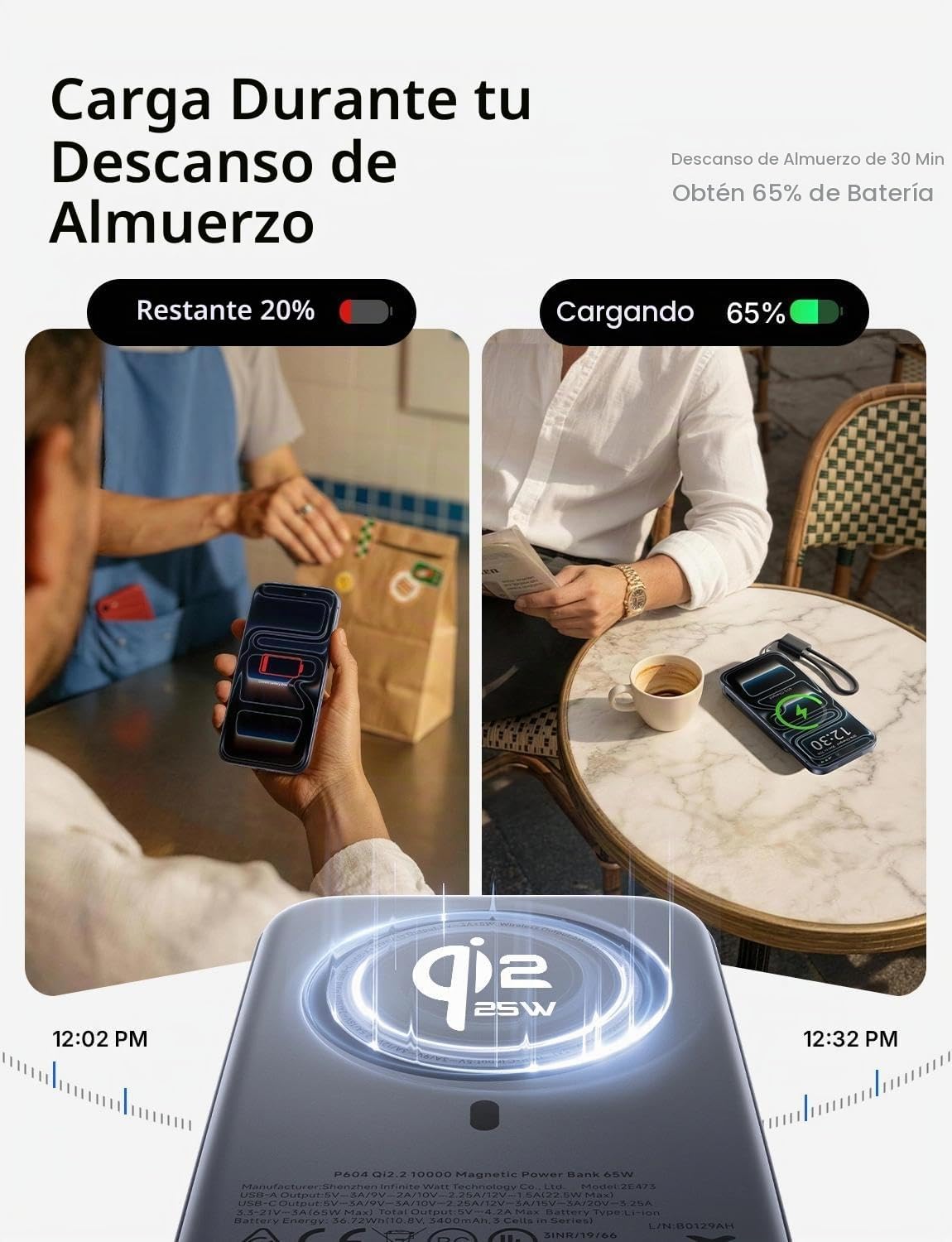 LISEN Qi2.2 25W para banco de energía Magsafe, carga rápida USB C d...