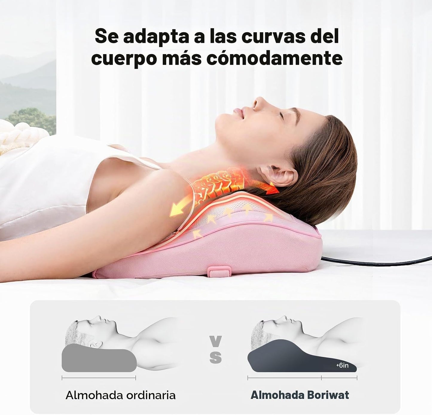 Boriwat Masajeador de cuello y espalda con calor, almohada de masaj...