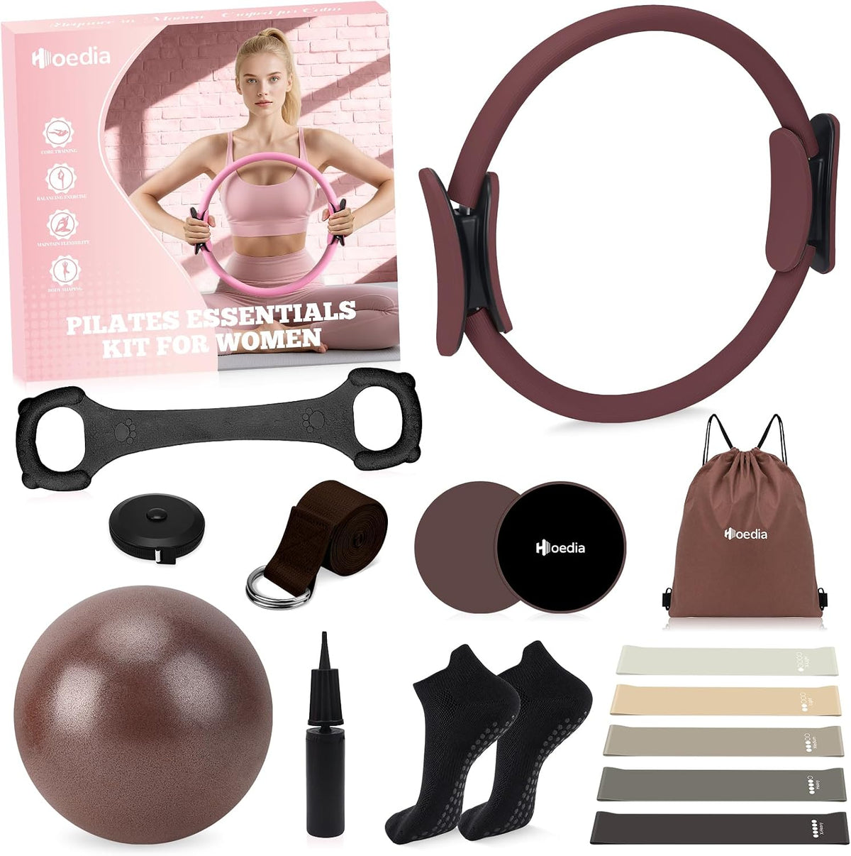 Hoedia Kit de Pilates de 17 Piezas para Mujeres, Equipo de Pilates...