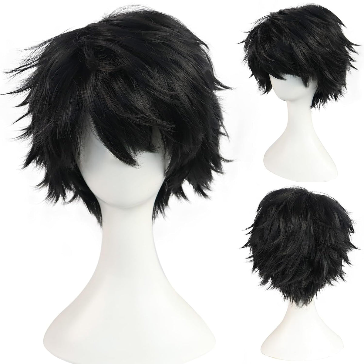 BESTBEL Peluca corta negra para hombre, pelucas de cosplay negras,...