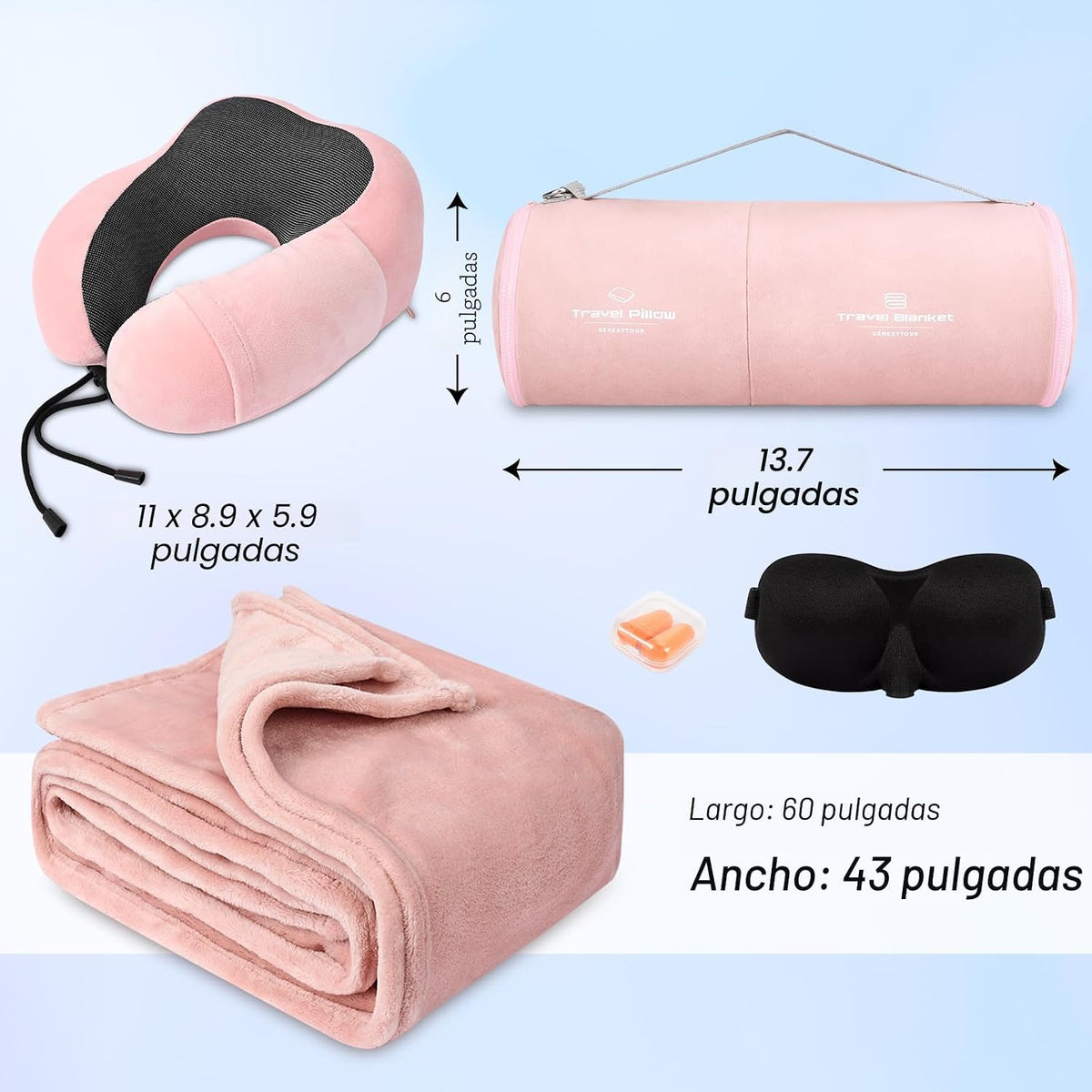 urnexttour Juego de almohada y manta de viaje, almohadas para el cu...