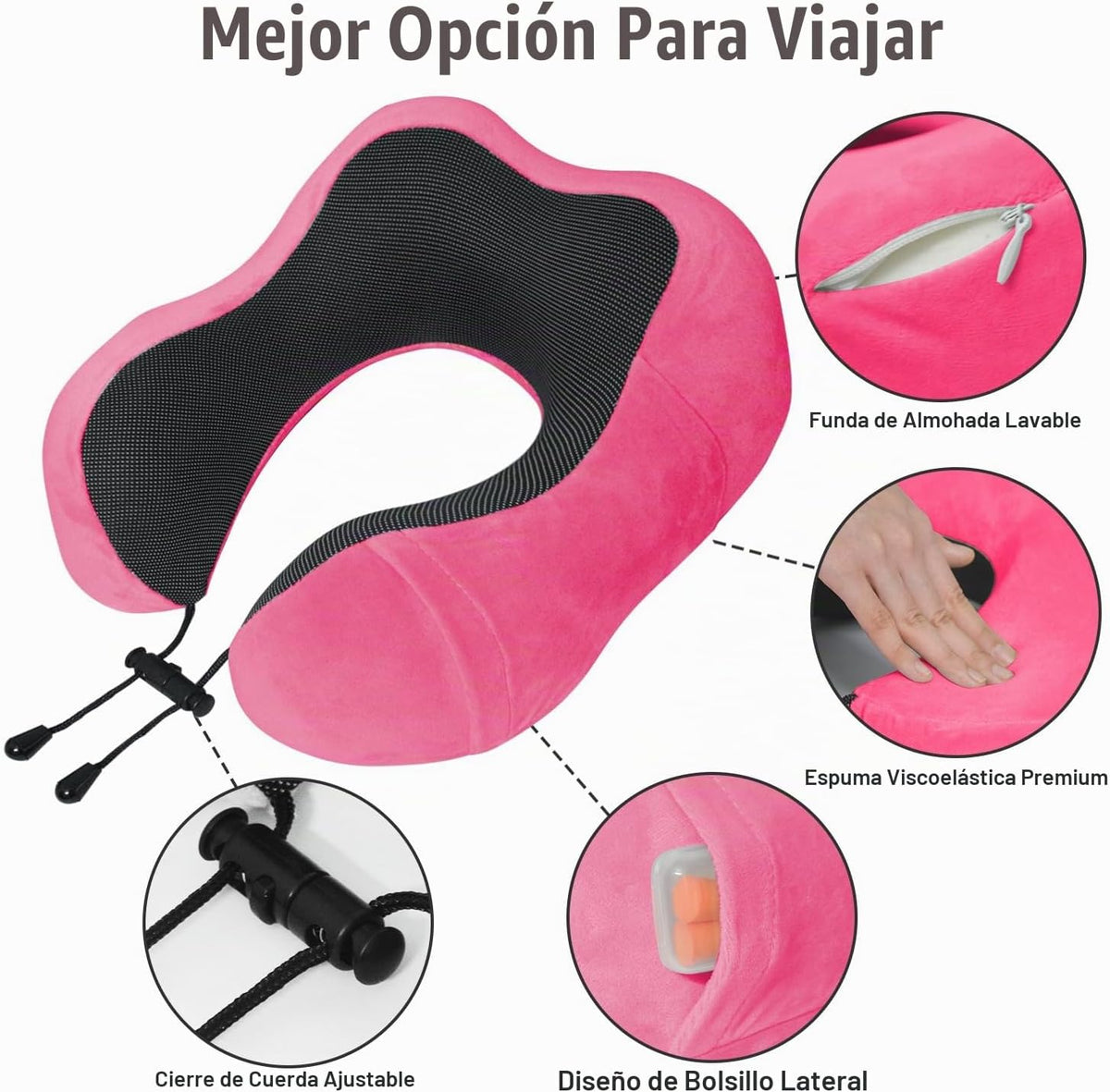 Elvodosia Almohada de viaje, almohada de cuello de espuma viscoelás...