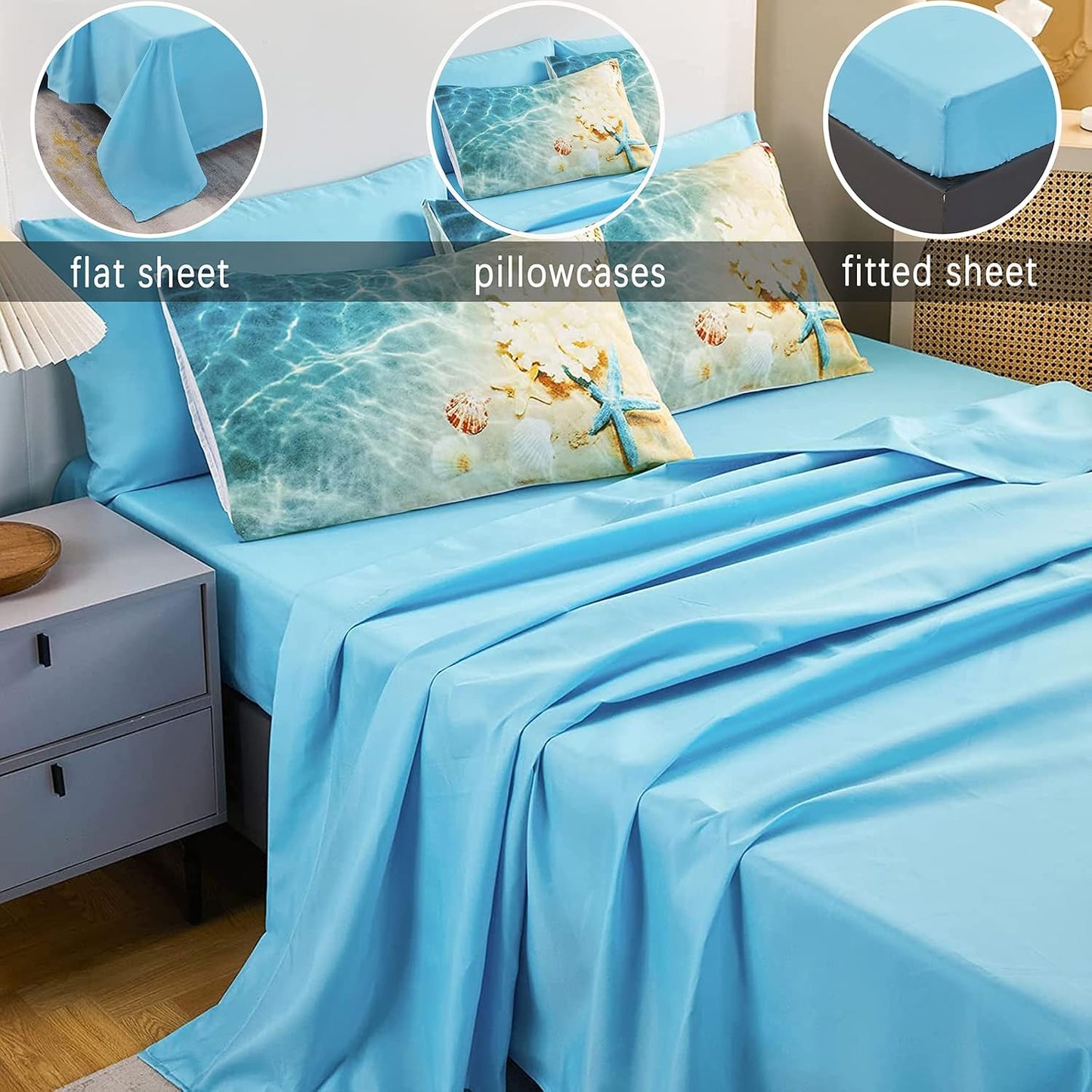 Bedbay Juego de ropa de cama costera de cama en una bolsa Queen, ju...