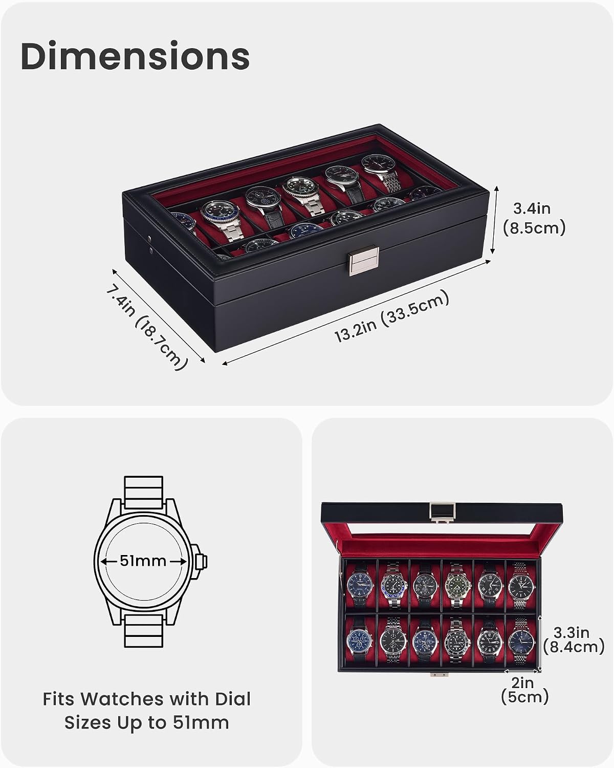 Lolalet Caja de Reloj para Hombre, Caja expositora de 12 Ranuras co...
