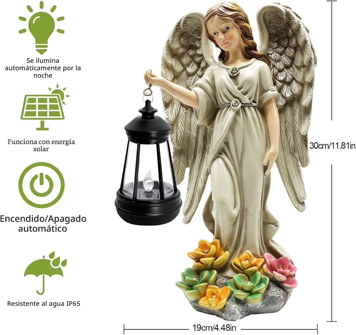 Estatua de ángel solar de jardín, 11.8 pulgadas, luces solares de á...