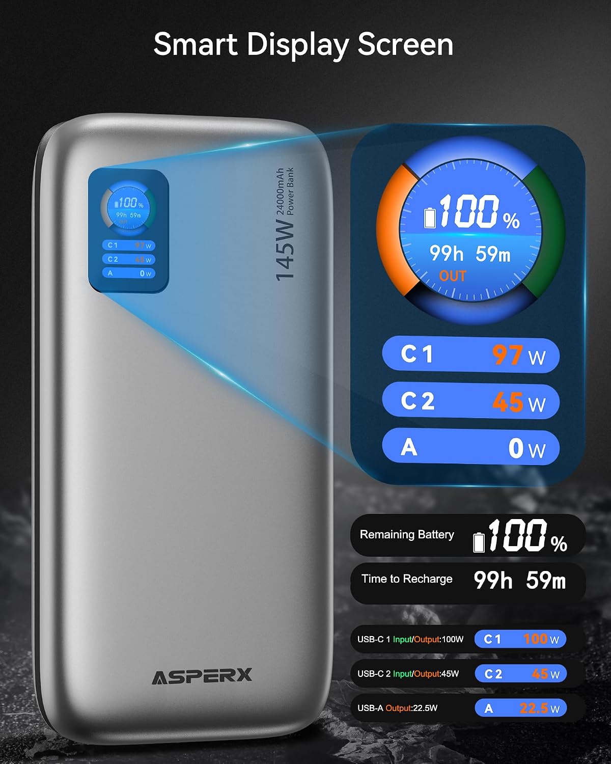 AsperX Cargador de batería portátil de 140 W, 25,000 mAh, cargador...