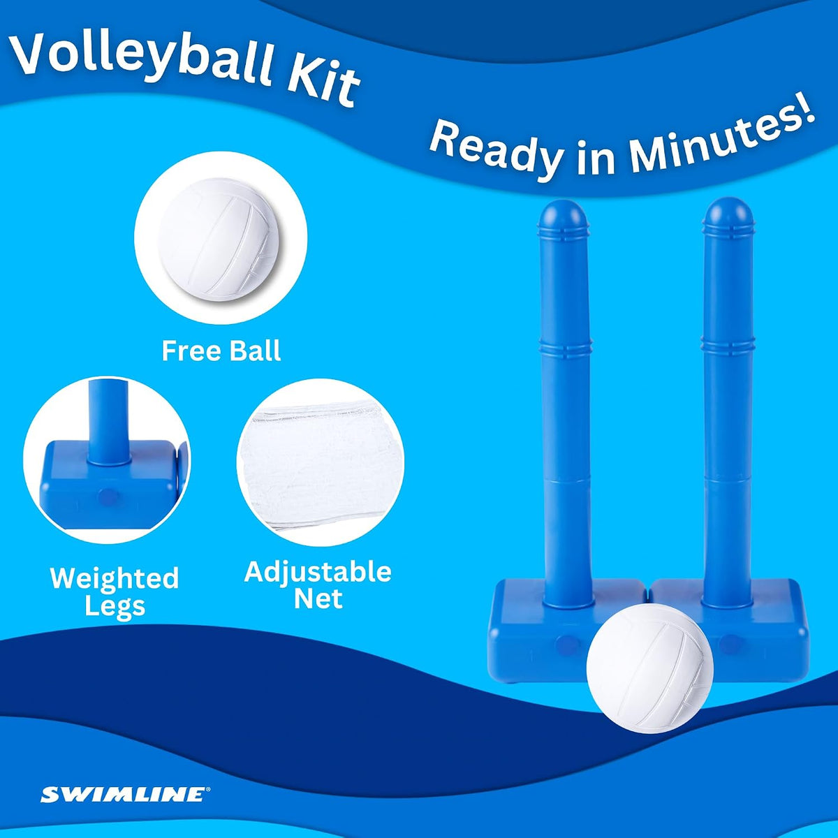 Molded Cross-Pole Volly, Red y palos para volley de piscina