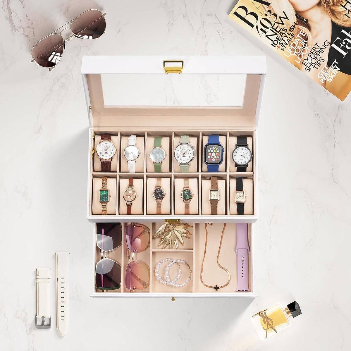 ProCase Caja de reloj, caja de reloj para hombres con 12 ranuras y...