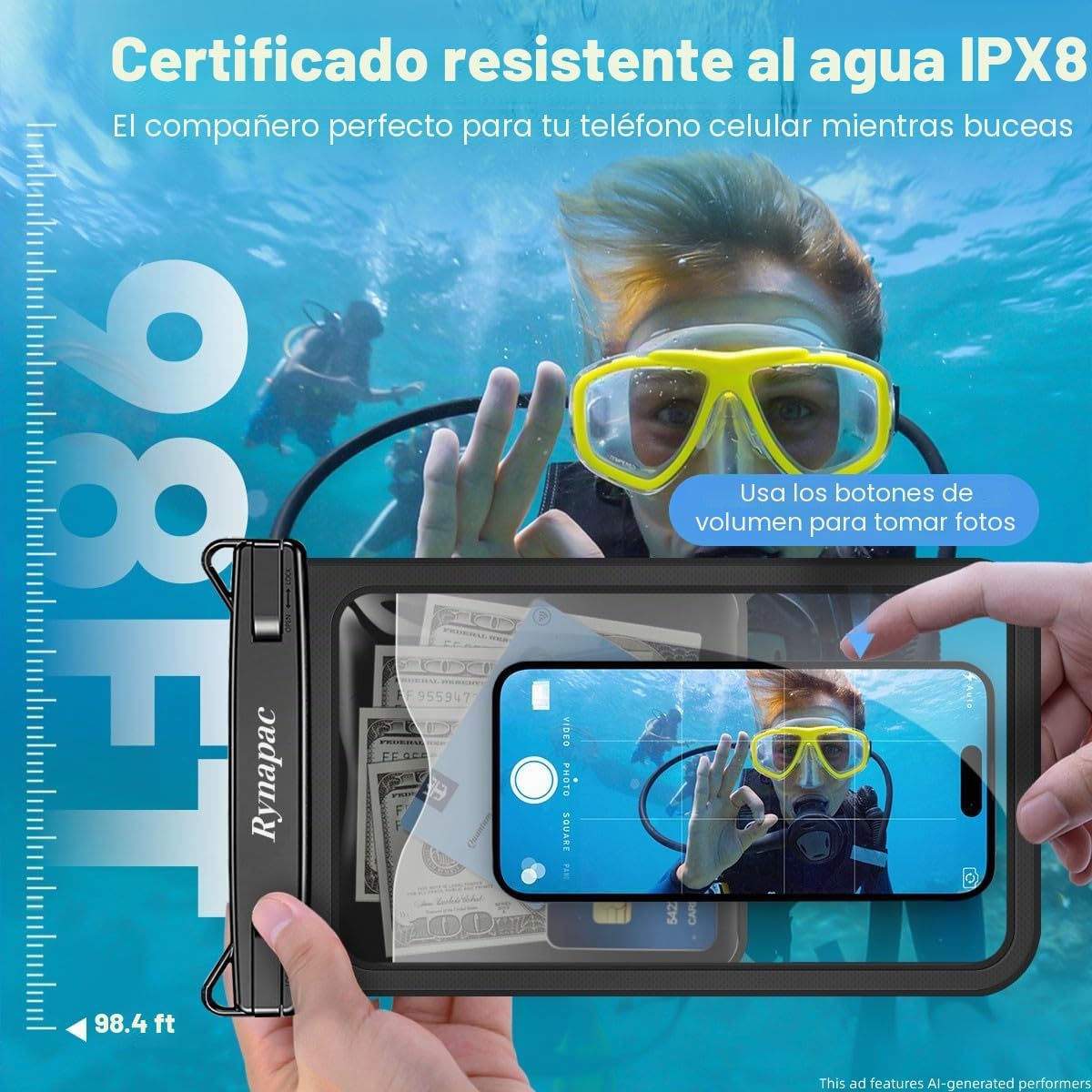 Rynapac Bolsa grande impermeable para teléfono de hasta 10 pulgadas...