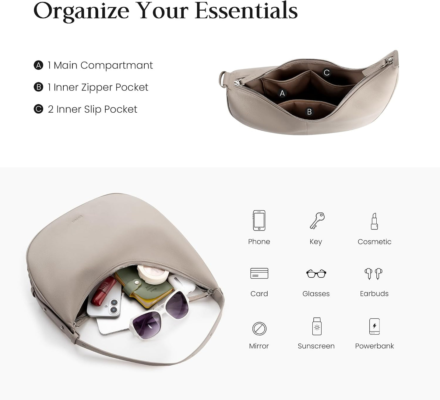 befen Bolsos estilo hobo de cuero genuino para mujer, bolsos cruzad...