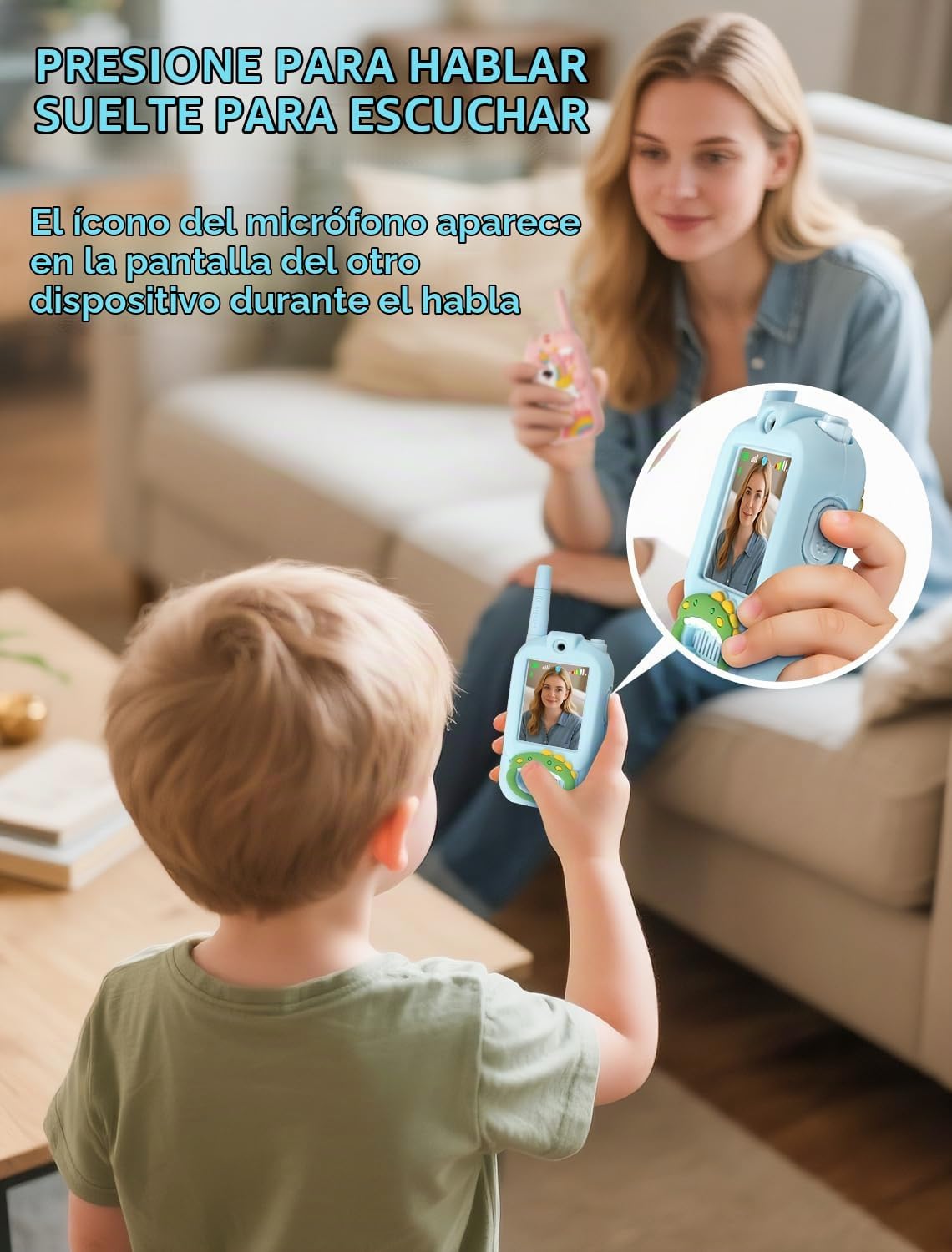 Walkie Talkies de video para niños, paquete de 2 recargables con pa...