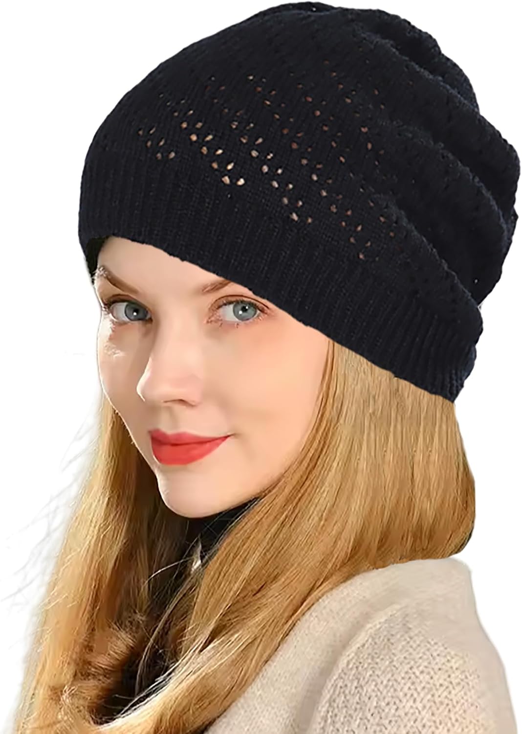 Gorro de Ganchillo Fino para Mujeres Verano Invierno Otoño Malla Ho...
