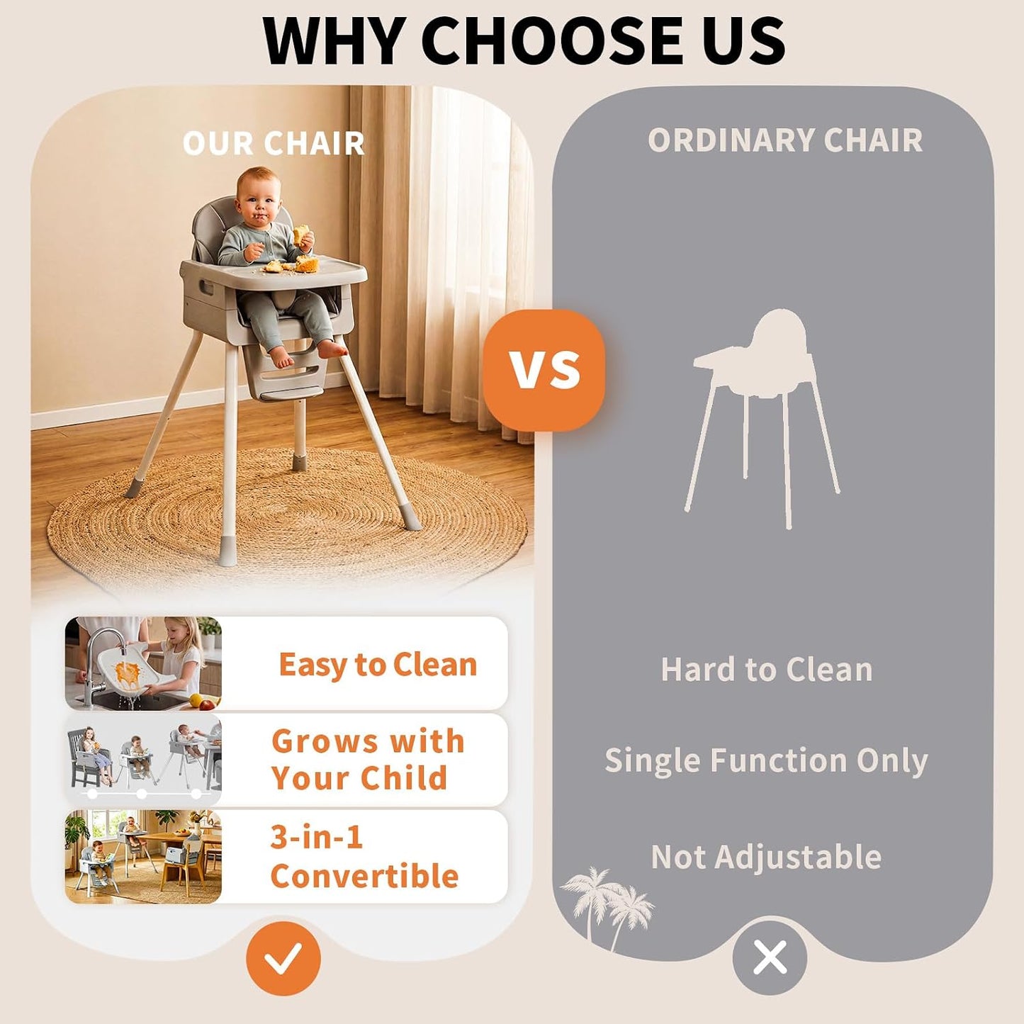 Silla alta 3 en 1 para bebés y niños pequeños, asiento y comedor de...