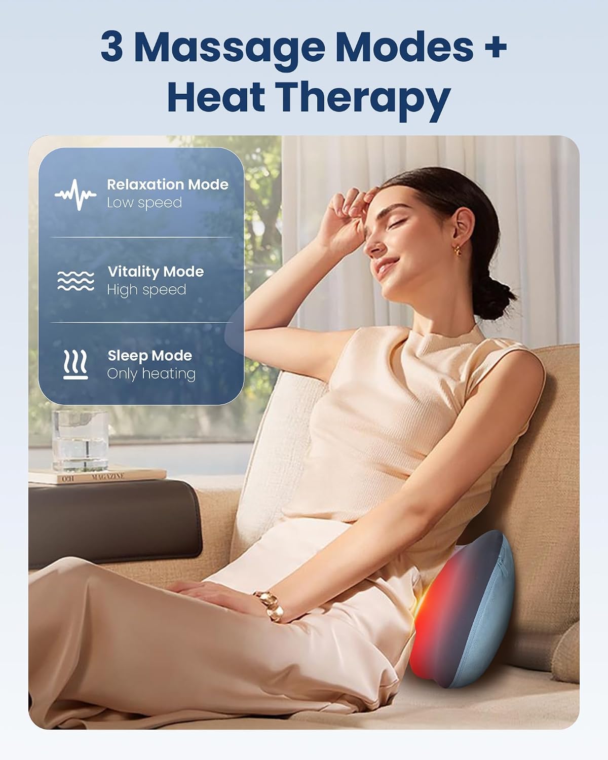 Masajeador Shiatsu inalámbrico de cuello y espalda con calor, amasa...