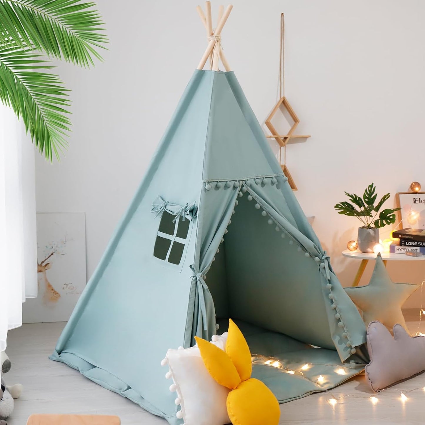 RONGFA Tienda de campaña tipo tipi para niños con alfombrilla, luce...