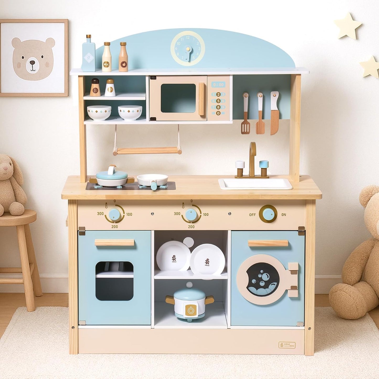 ROBUD Juego de cocina de madera para niños pequeños, regalo de coci...