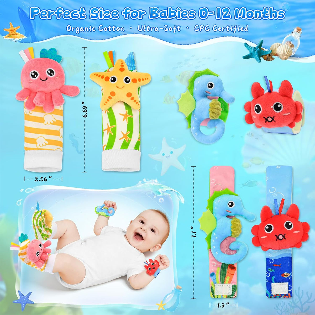 Zendstanding Calcetines de sonajero para bebés de 0 a 6 meses, jueg...
