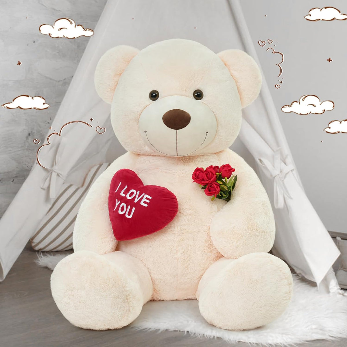 MaoGoLan Oso de Peluche Gigante de 132 cm - Corazón Rojo "Te Am...