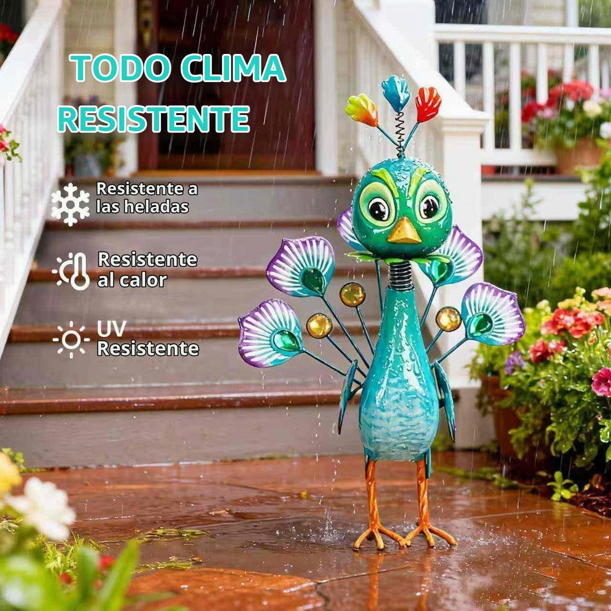 Natelf Estatua de metal pavo real para exteriores, jardín, patio, d...