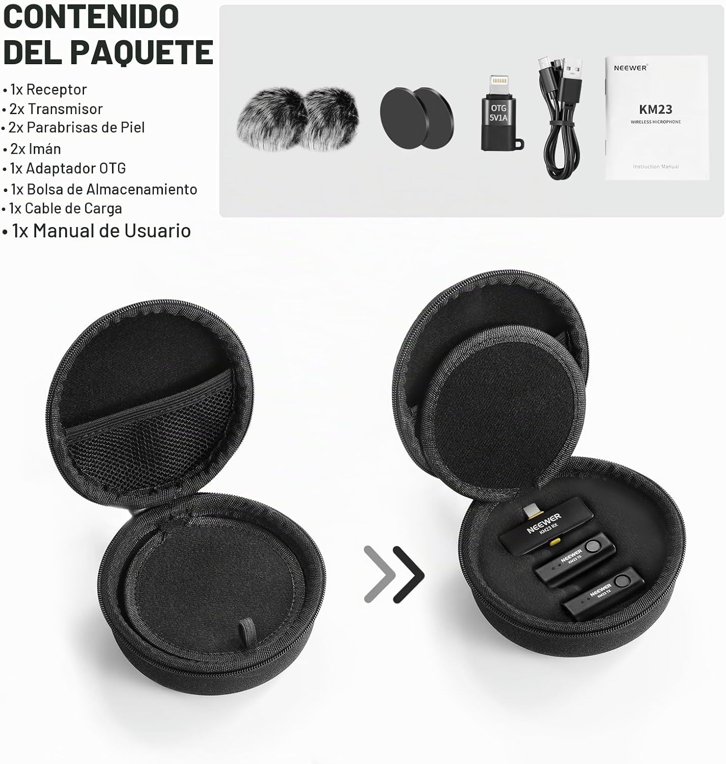 NEEWER Lavalier - Sistema de micrófono inalámbrico, 1 receptor USB...