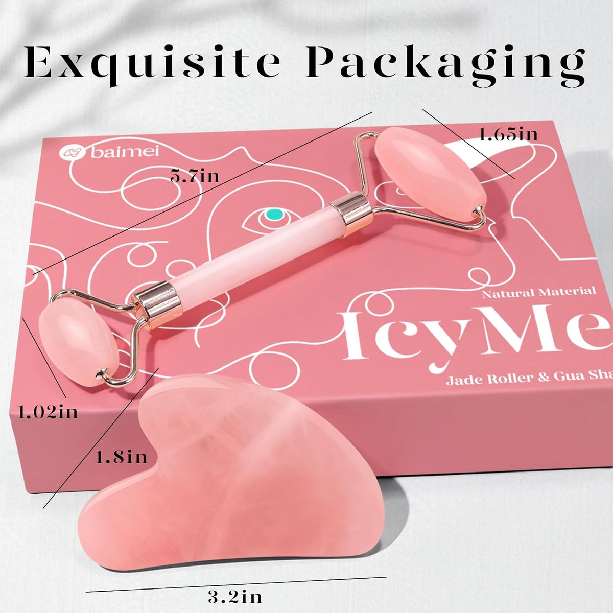 BAIMEI IcyMe - Juego de rodillos de cuarzo rosa y herramientas faci...