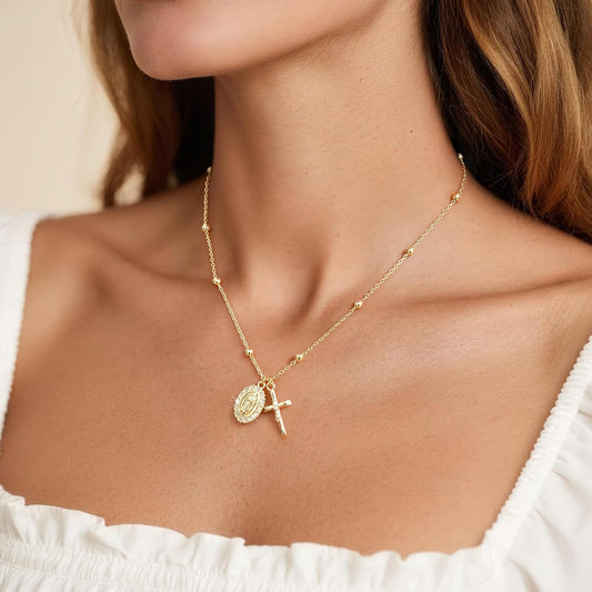 Collar de Cruz de Oro para Mujeres - Collares con Colgante de la Vi...
