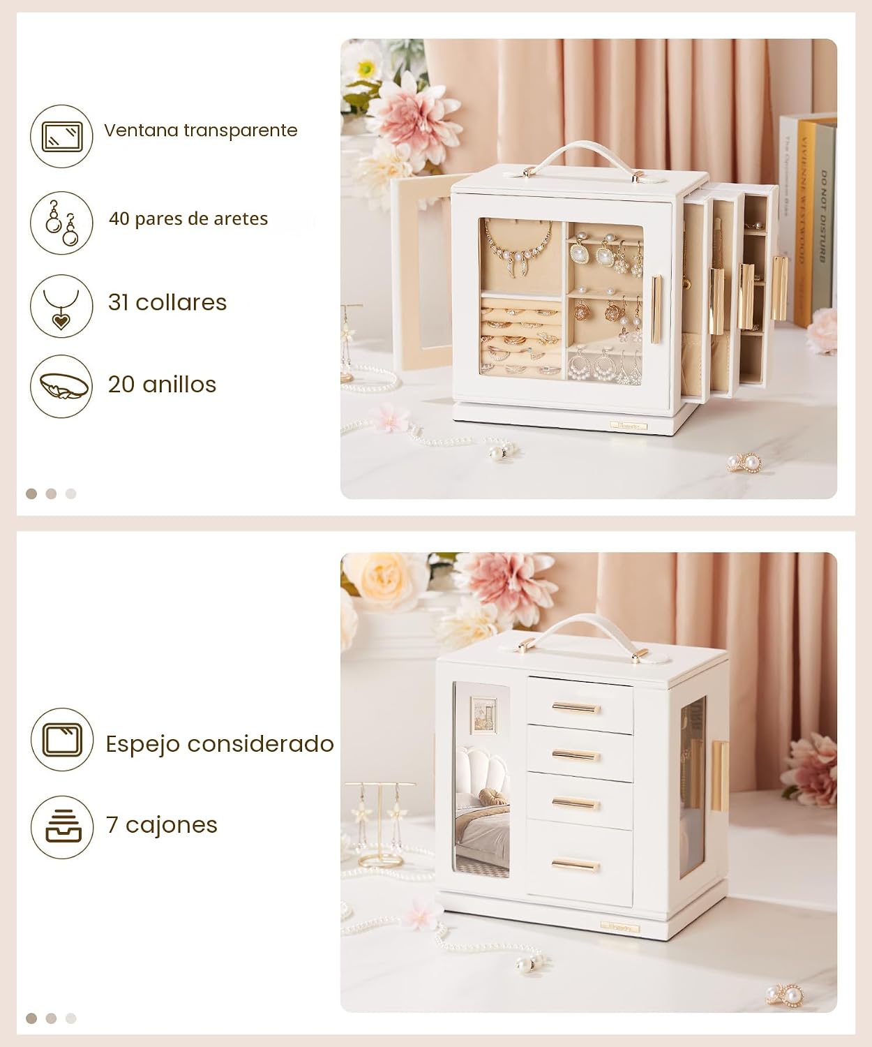 Homde - Joyero giratorio para mujer: organizador de 7 cajones con v...