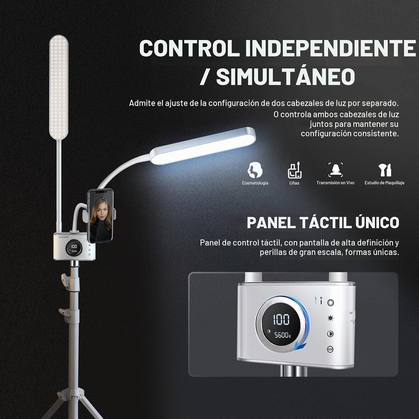 NEEWER Kit de Luz de Esteticista con Soporte para Teléfono y Bolsa...