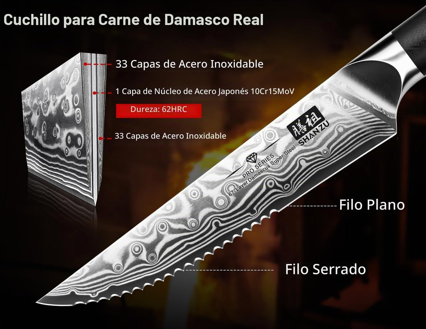 Juego de 7 cuchillos para carne SHAN ZU, juego de cuchillos para ca...