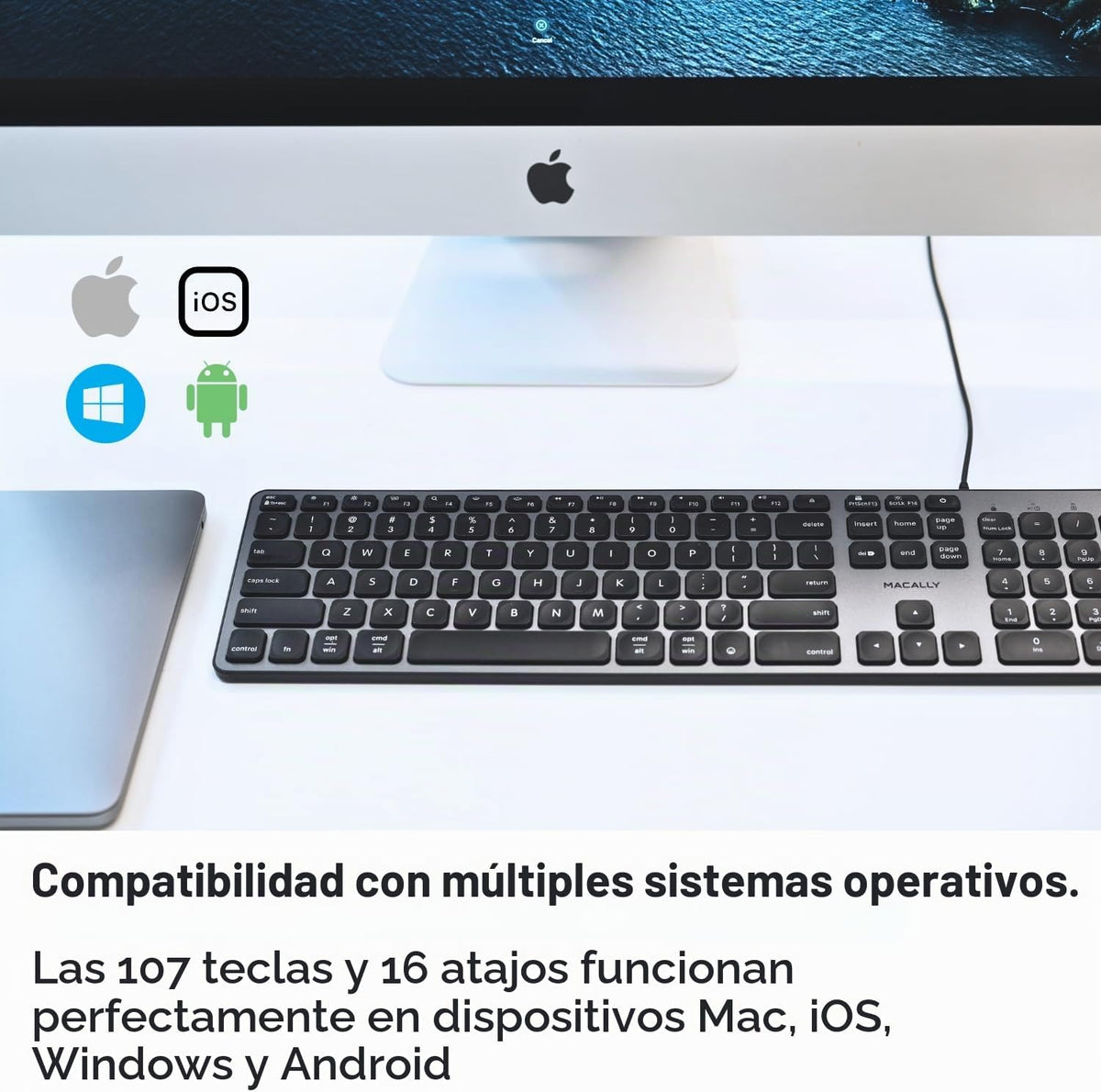 Teclado con cable Macally para Mac con Hub USB (2X USB-A \/ 1x USB-...