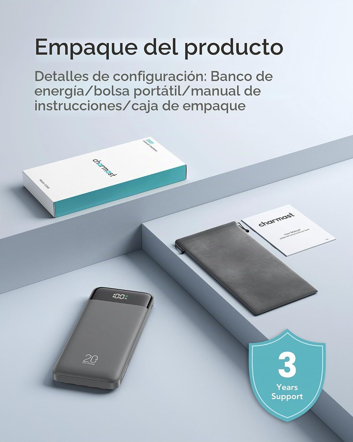 Charmast - Cargador portátil de 20000 mAh con cables incorporados,...
