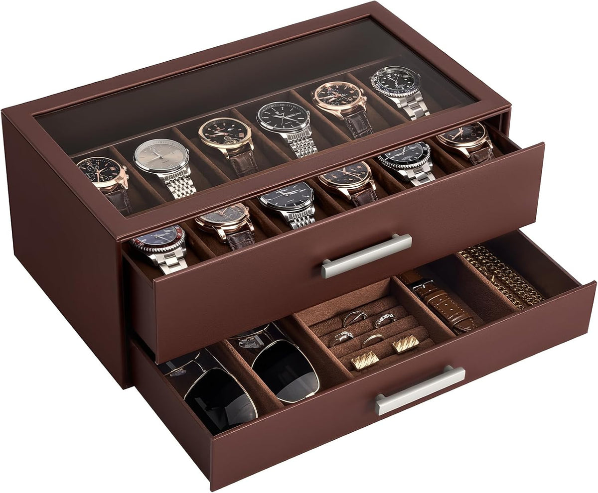 ProCase Caja de reloj de 12 ranuras para hombre, caja de cajones ex...