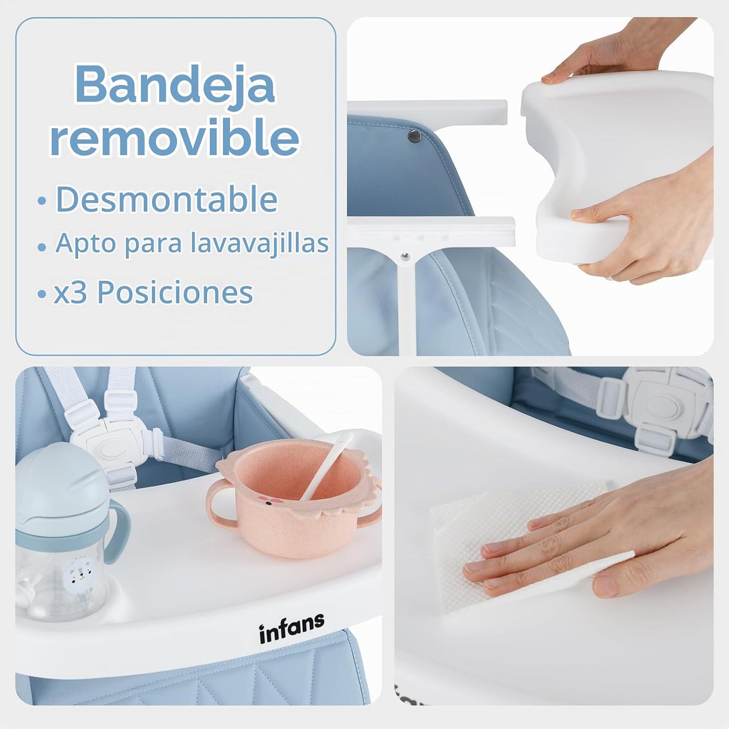 INFANS Silla alta para bebés, silla alta plegable portátil para beb...