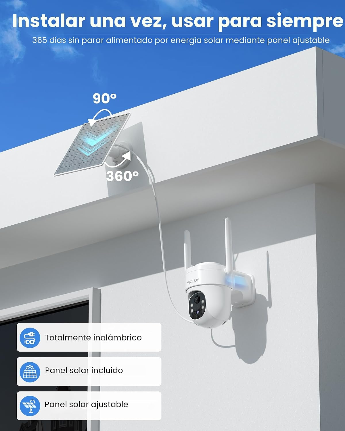 VIZIUUY Cámaras de seguridad solares 3MP inalámbricas al aire libre...