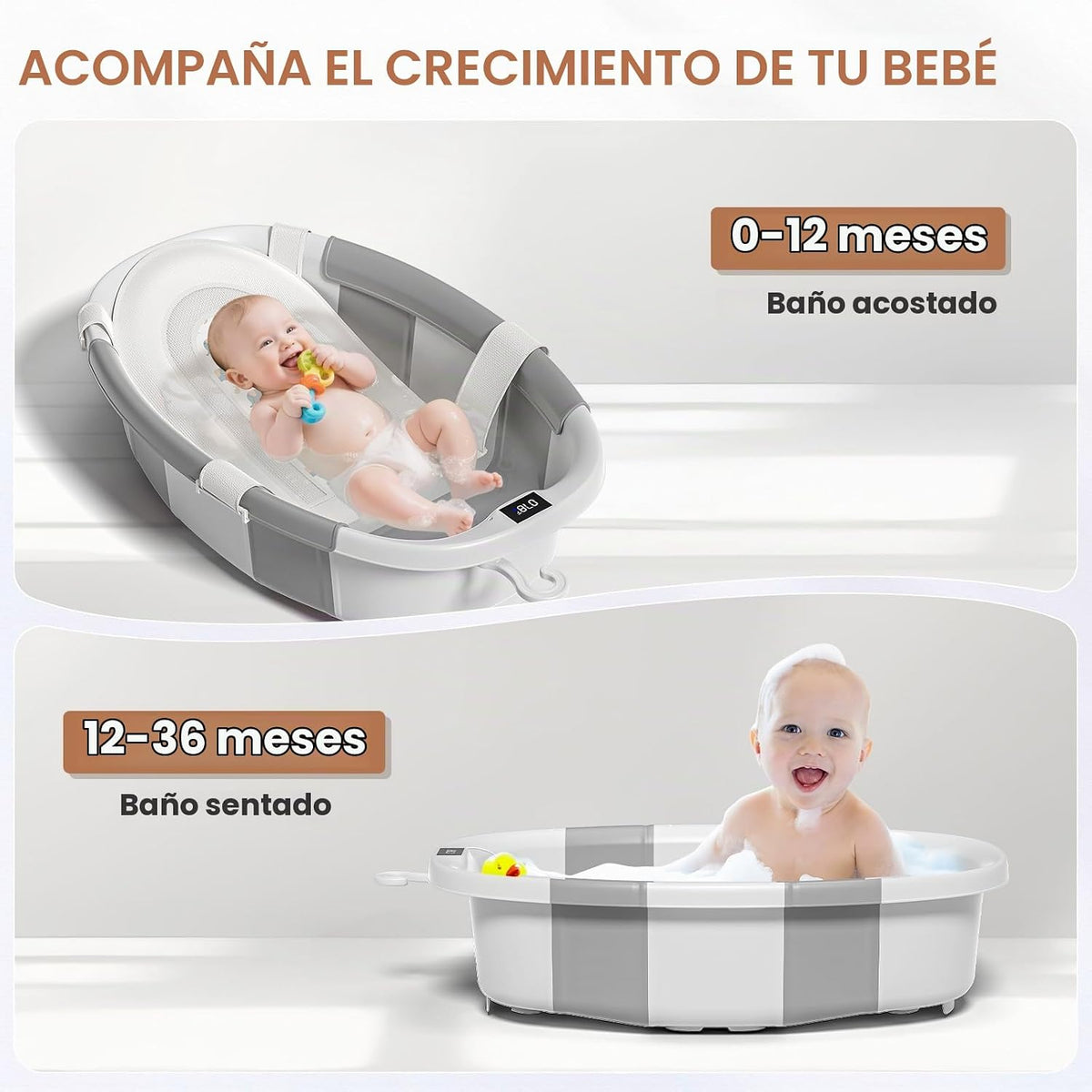 Bañera plegable para bebés, bañeras para recién nacidos con cojín s...