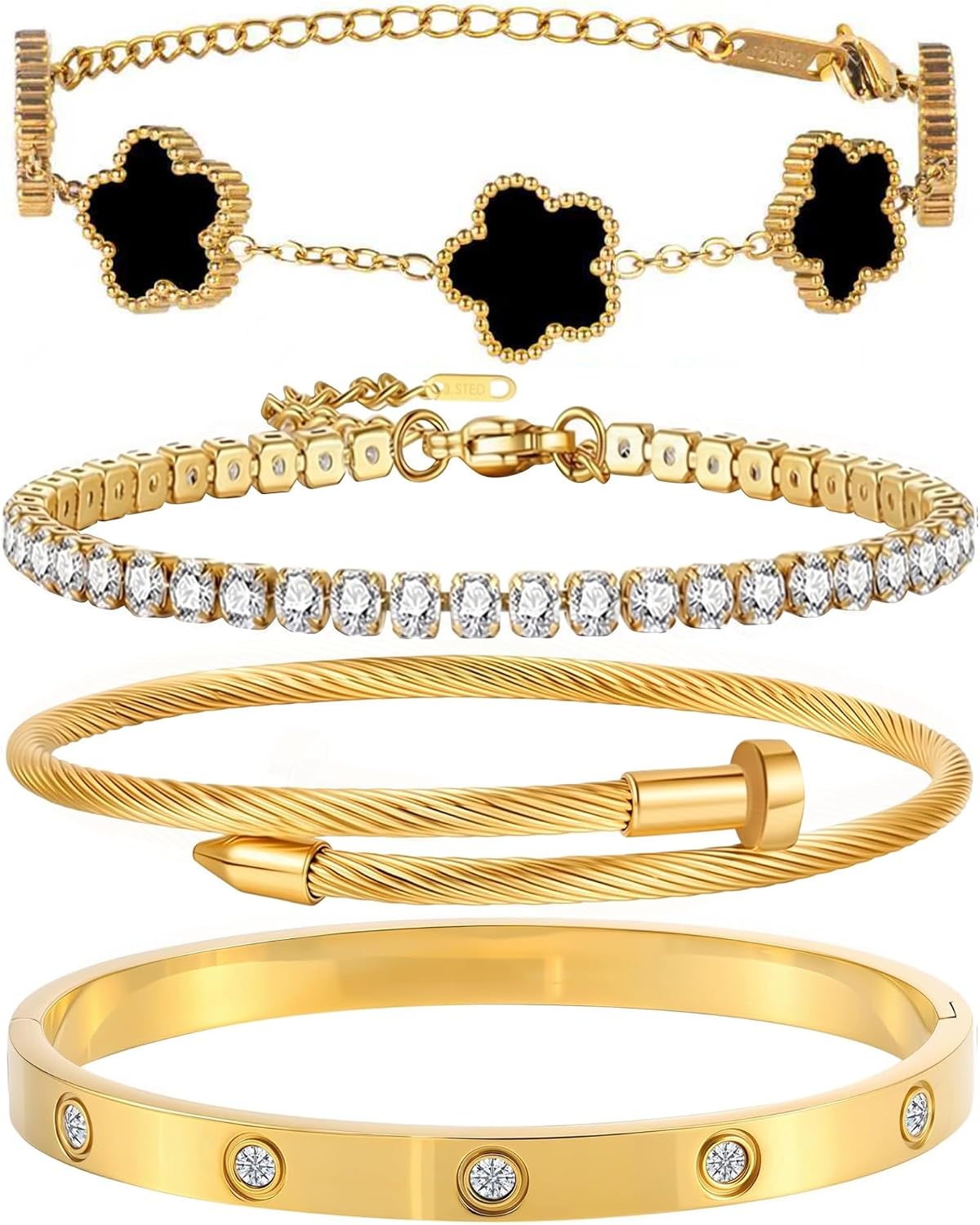 GIVCHO - Juego de pulsera y brazalete de clavos bañados en oro de 1...